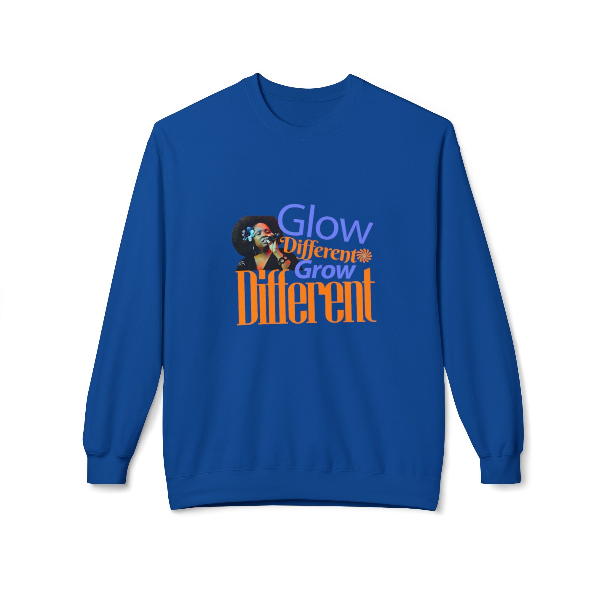 Glow Different Sweatshirt – 'Glow Different, Grow Different' Motivational Crewneck – Unisex Fleece Pullover